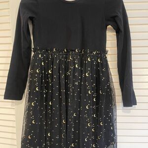 6/7 Hanna Andersson Black Dress with Gold Celestial Design